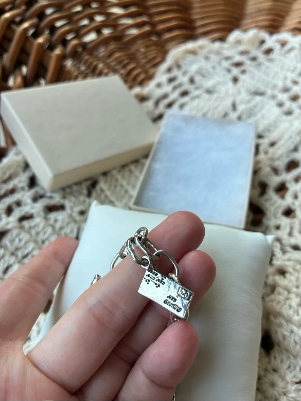 Handmade Artisan .925 solid sterling oval link toggle bracelet 7” 🌙♥️ charms